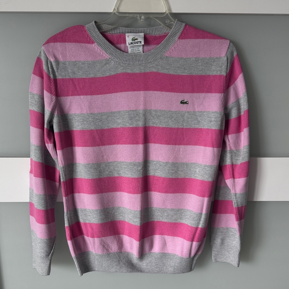 Lacoste Pink and Gray Striped Sweater